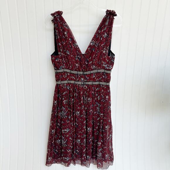 Isabel Marant Etoile Balzan Silk Polka Dot Dress Burgundy Strapless V Neck Sz 6 - Picture 6 of 8